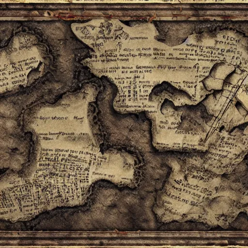 Image similar to scan of an old torn treasure map, pirates treasure map, high detail, high res, hyperrealistic