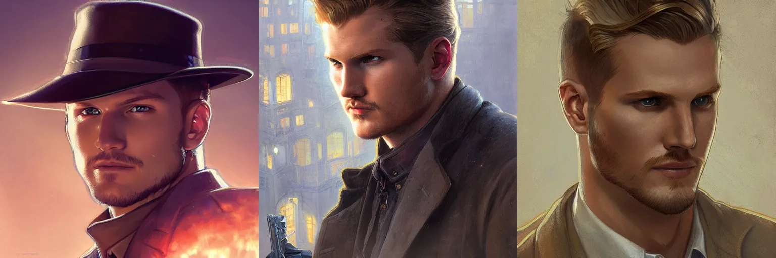 Prompt: portrait of Alexander Ludwig as a detective, highly detailed, digital painting, artstation, concept art, sharp focus, illustration, art by artgerm and greg rutkowski and alphonse mucha