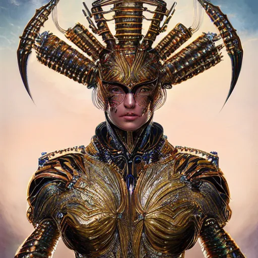 Image similar to a beautiful symmetrical muscular body wearing an armor made of golden ornaments and gems by alex gray and android jones , Karol Bak, Ayami Kojima, Amano , 3D, 8k resolution