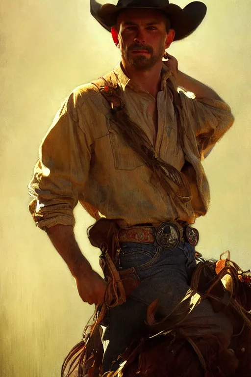 Prompt: hyperrealist portrait of a rodeo cowboy by jeremy mann and alphonse mucha, fantasy art, photo realistic, dynamic lighting, artstation, poster, volumetric lighting, very detailed faces, 4 k, award winning