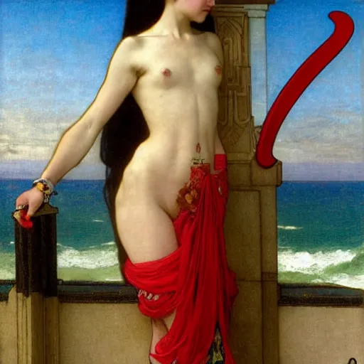 Image similar to A girl with jester clothes and a sword on the front of a Balustrade with a beach on the background, major arcana clothes, by paul delaroche, alphonse mucha and arnold böcklin arnold böcklin hyperrealistic 8k, very detailed