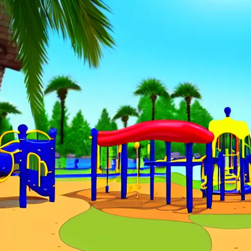 Image similar to A playground, in the style of Spongebob Squarepants animation