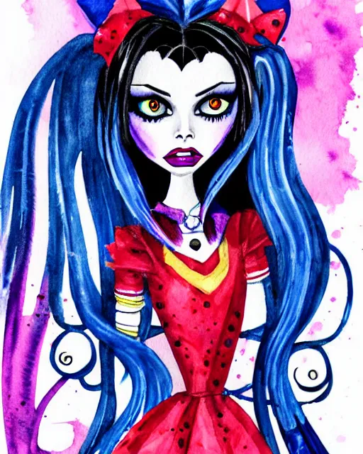 Image similar to watercolor portrait of monster high draculaura doll, by darkodordevic, watercolor