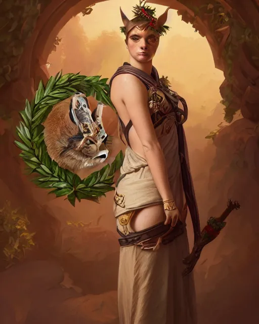 Image similar to a caracal wearing laurel wreath and a toga, photography of kurzgesagt, deep focus, d & d, intricate, elegant, highly detailed, digital painting, artstation, concept art, matte, sharp focus, illustration, hearthstone, art by artgerm and greg rutkowski and alphonse mucha