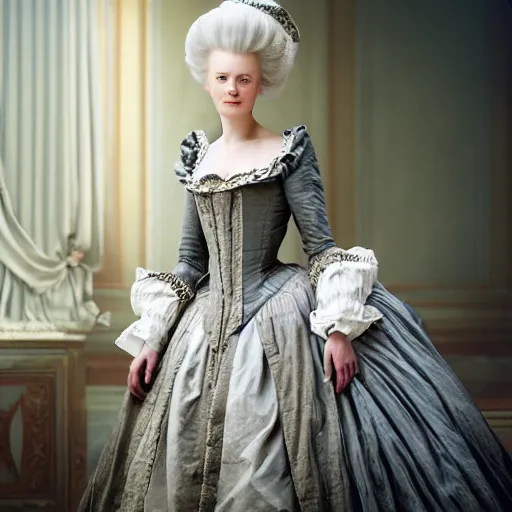 Image similar to marie antoinette wearing regency dress, wow 4 k detail fantasy, matte painting, realistic materials, photo realistic, postprocessing, cinematic, hyperrealistic, studio lighting, ekaterina, the tudors, photography by richard jenkins