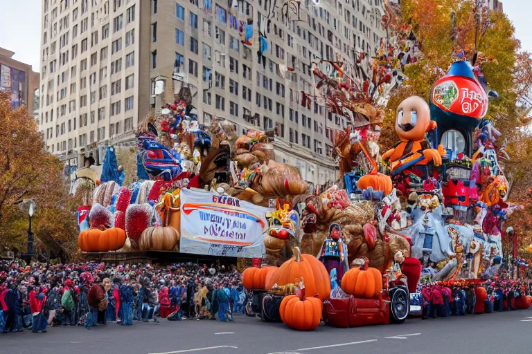 Image similar to photo of giant parade float designed by bosch in the macys thanksgiving parade, detailed 4 k photo