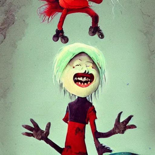 Image similar to billie eilish horror grunge loony toons style illustrated by Greg Rutkowski and dr seuss. Trending on artstation artstationHD artstationHQ 4k 8k