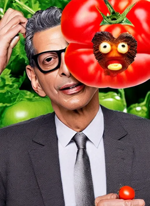 Prompt: jeff goldblum in a tomato