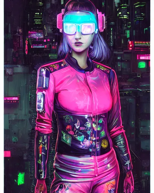 Image similar to detailed portrait Neon Operator Girl, cyberpunk futuristic neon, reflective catsuit, decorated with traditional Japanese ornaments by Ismail inceoglu dragan bibin hans thoma !dream detailed portrait Neon Operator Girl, cyberpunk futuristic neon, reflective puffy coat, decorated with traditional Japanese ornaments by Ismail inceoglu dragan bibin hans thoma greg rutkowski Alexandros Pyromallis Nekro Rene Maritte Illustrated, Perfect face, fine details, realistic shaded, fine-face, pretty face