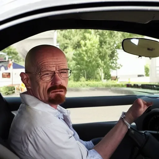 Image similar to walter white at a mcdonalds drive thru