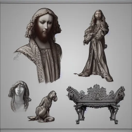 Prompt: davinci style icon set , concept art, raytracing