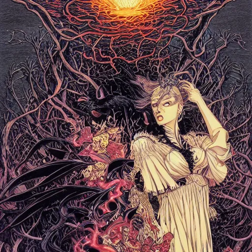 Prompt: black swan melting, castelvania, by yoichi hatakenaka, masamune shirow, josan gonzales and dan mumford, ayami kojima, takato yamamoto, barclay shaw, karol bak