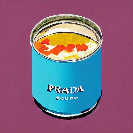 Image similar to In this painting, the artist has used a photo-realist style to depict a can of soup. The can is placed on a plain background, and the artist has used bright, primary colors to create a striking image. The painting is both realistic and abstract brutalism, Prada by Pascale Campion, by Steve Hillier 3d render