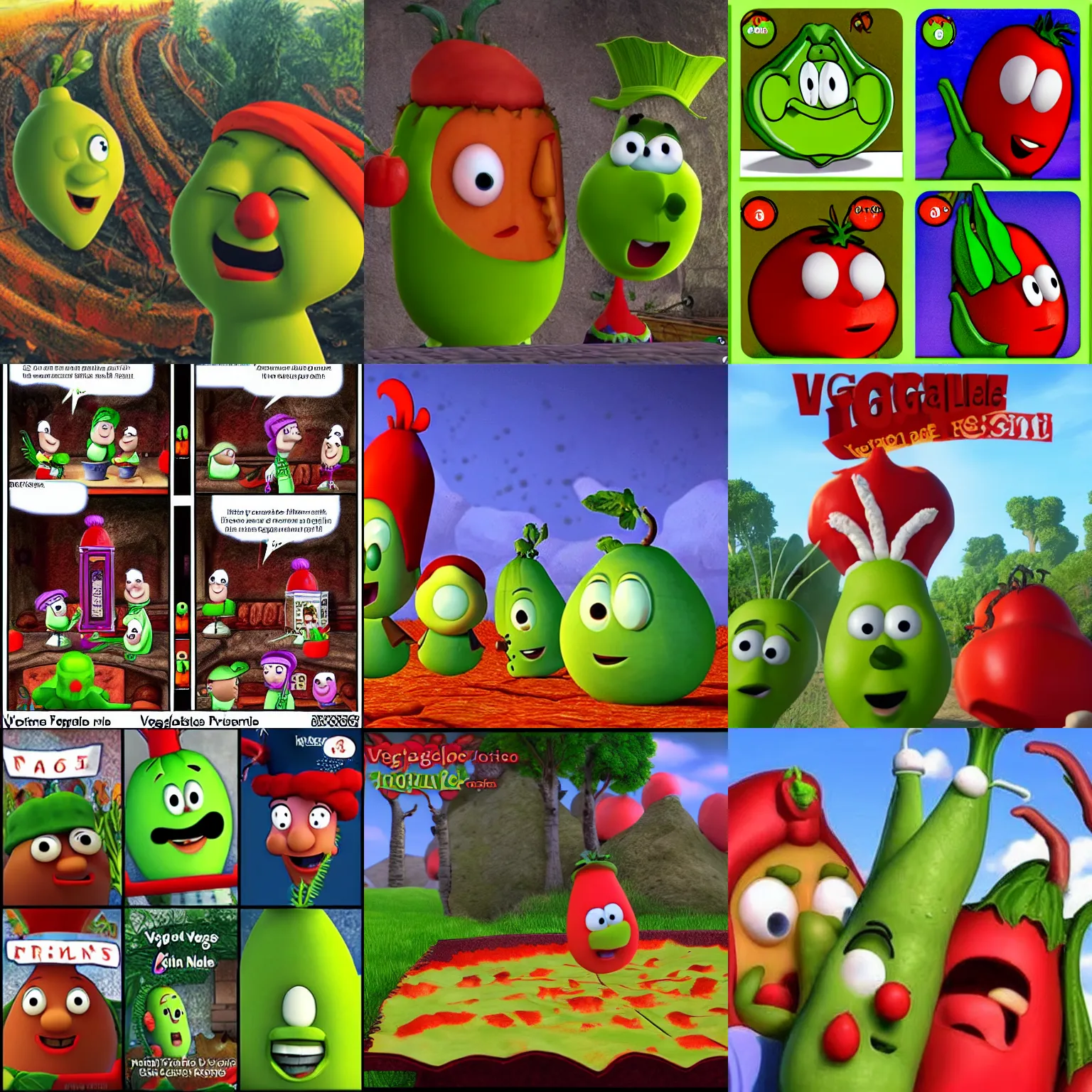 Prompt: Veggietales in Dante's Inferno