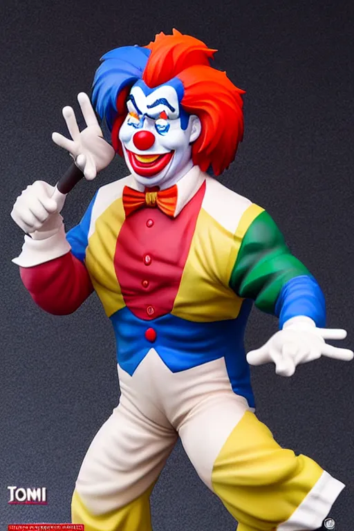 Image similar to still high quality figurine of president bolsonaro as bozo the clown, tsurime eyes, tareme eyes, personification, dynamic pose, detailed product photo, featured on amiami, tone mapped, beautiful composition, 8 5 mm, f. 1 4