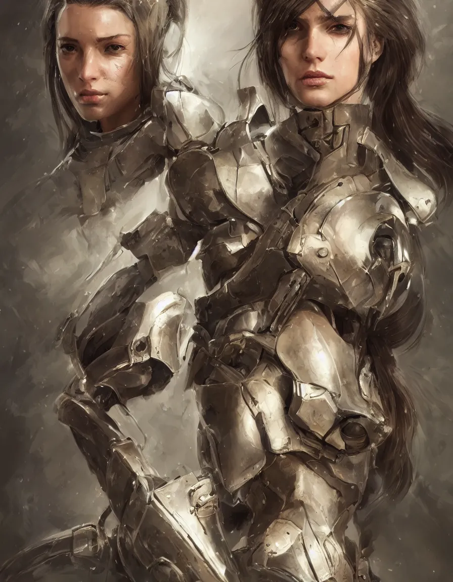 Image similar to a professional portrait of an attractive young female, partially clothed in battle armor, olive skin, long dark hair, beautiful bone structure, symmetrical facial features, intricate, elegant, digital painting, concept art, illustration, sharp focus, from Metal Gear, in the style of Ruan Jia and Mandy Jurgens and GregRutkowski and William-Adolphe Bouguerea