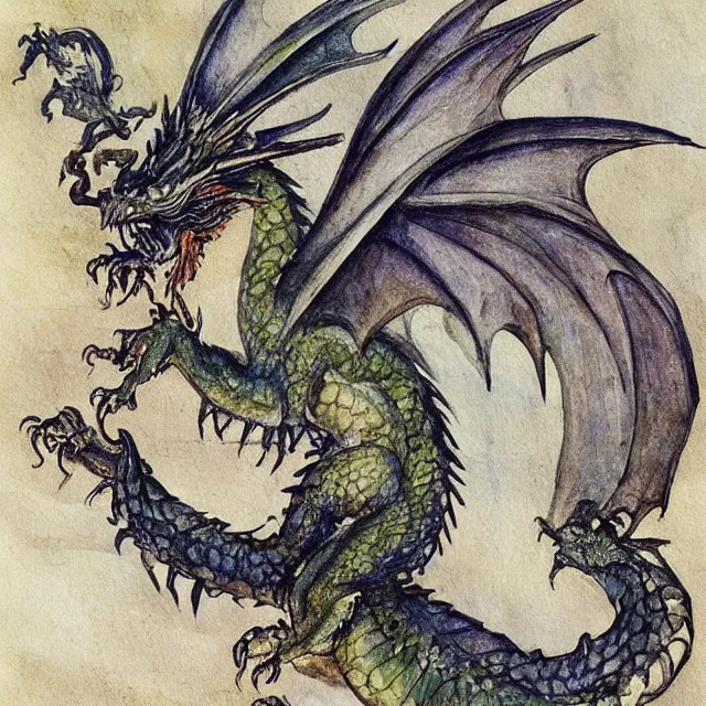 Prompt: wing of a dragon by Albrecht Dürer, nature study, watercolor