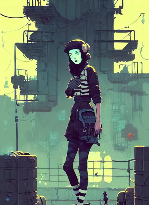 Image similar to highly detailed portrait of a sewer punk young lady by atey ghailan, james gilleard, by joe fenton, by greg rutkowski, by greg tocchini, by kaethe butcher, 4 k resolution, gradient yellow, black, brown and cyan color scheme, grunge aesthetic!!! ( ( dystopian graffiti tag wall in background ) )