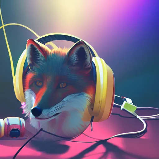 Prompt: a fox wearing headphones jamming out to music at a nightclub, digital art, high quality, trending on artstation, highly detailed 4 k