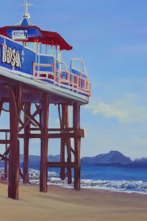 Image similar to bob ross painting of santa monica pier