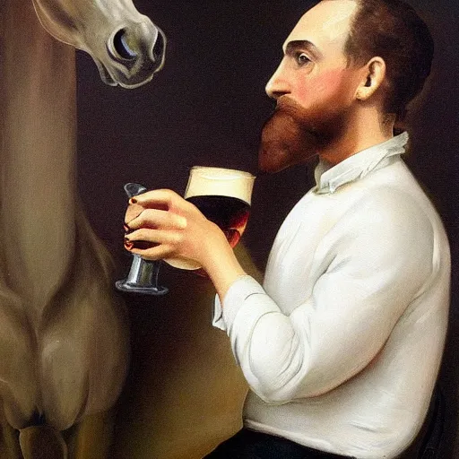 Image similar to painting of a man drinking a guinness on a horse