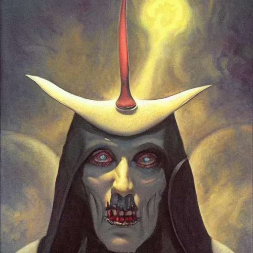 Image similar to inquisitor of Mephistopheles portrait by gerald brom, darkwave