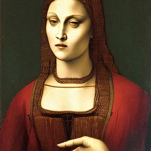 Prompt: a portrait of madonna, art by leonardo da vinci