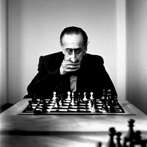 Image similar to a filmstill of Marcel Duchamp playing chess, reuters by Trent Parke