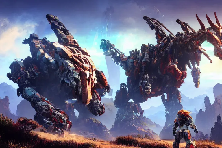 Image similar to tremortusk machine mecha animal beast robot of horizon forbidden west horizon zero dawn bioluminiscence global illumination ray tracing hdr fanart arstation by sung choi and eric pfeiffer and gabriel garza and casper konefal