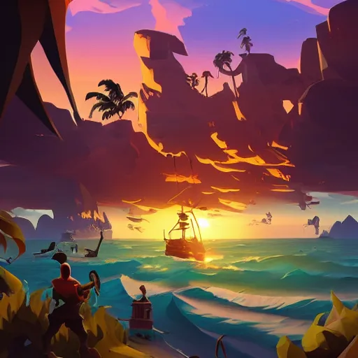 Image similar to painting treasure on sea of thieves game smooth median photoshop filter cutout vector, behance hd by jesper ejsing, by rhads, makoto shinkai and lois van baarle, ilya kuvshinov, rossdraws global illumination