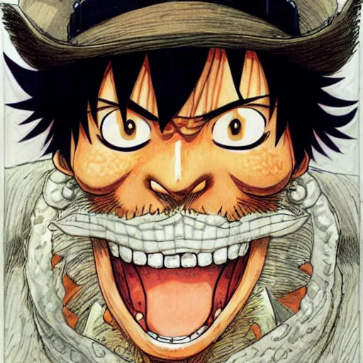 Prompt: [ luffy mustache ] ( by kim jung gi ) ( by kentaro miura ) ( by george morikawa )