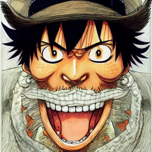 Image similar to [ luffy mustache ] ( by kim jung gi ) ( by kentaro miura ) ( by george morikawa )