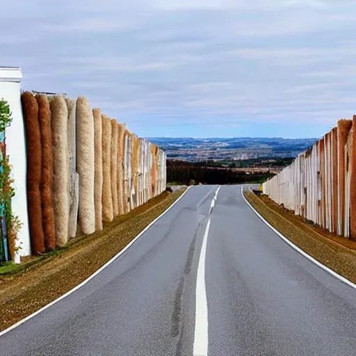 Prompt: Baguettes that form a road