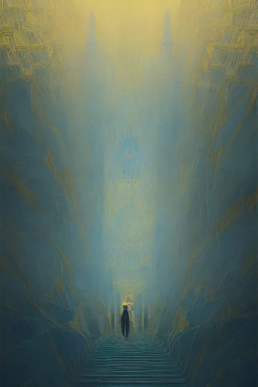 Image similar to art deco patterns, blue and gold, 8 k, powerfull, intricate, elegant, volumetric lighting, scenery, digital painting, highly detailed, artstation, sharp focus, illustration, concept art, ruan jia, steve mccurry, beksinski