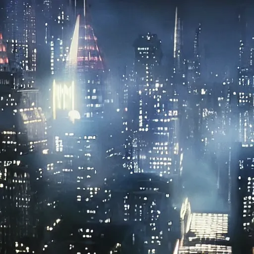 Image similar to Bat signal in the sky in Gotham City, movie screen grab, HD