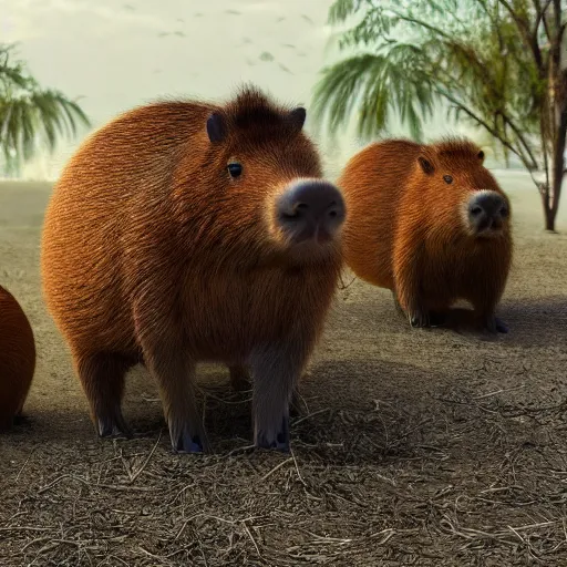 Image similar to a society run by capybaras ultra realistic image