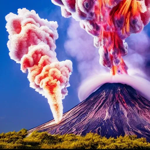 Image similar to beautiful flowers erupting from an aggressive volcano, 8 k, intricate, colorful