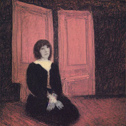 Image similar to a girl in a room, old polaroid by goya, by klimt, digital painting, strong lights, flat colors, pastel colors,