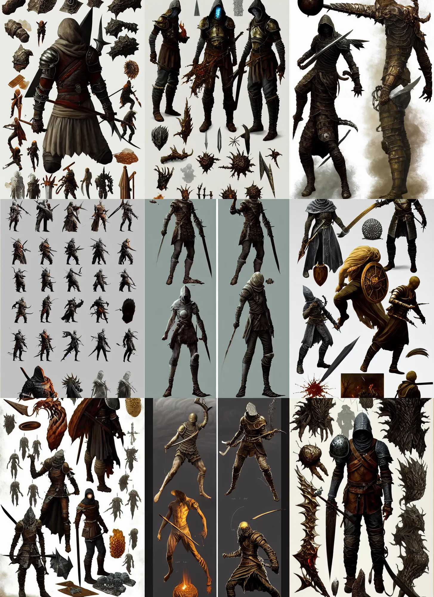 Prompt: full - body dark souls inventory anatomy on white background, action pose, intricate, highly detailed, digital painting, artstation, concept art, smooth, sharp focus, illustration, art by norman rockwell emiliano ponzi andrey remnev yoann lossel aaron jasinski, 8 k