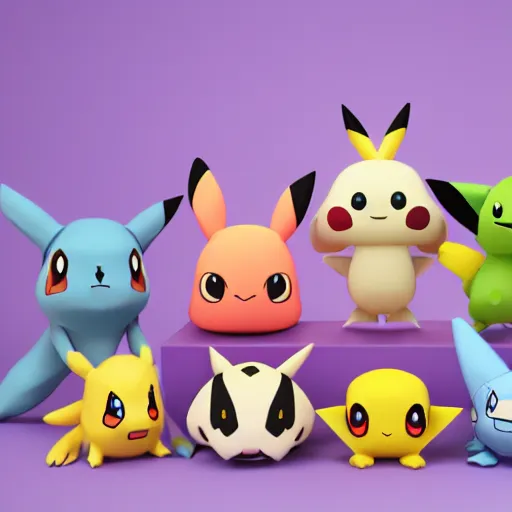 Image similar to pokemon cutie stuffed animal friends, unreal ungine 5, octane render, cinema 4 d