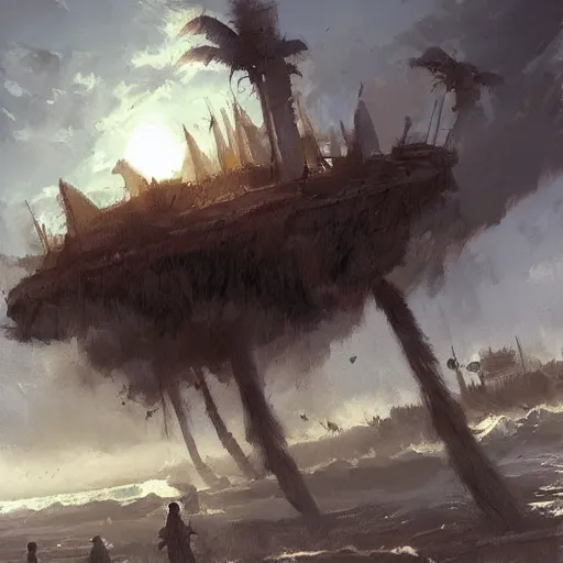 Image similar to apocalypse beach, by greg rutkowski