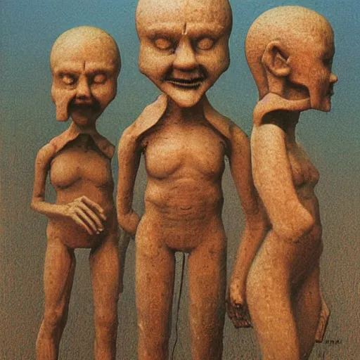 Prompt: the very funny nendroidstein nendroids, painted by zdzisław beksinski