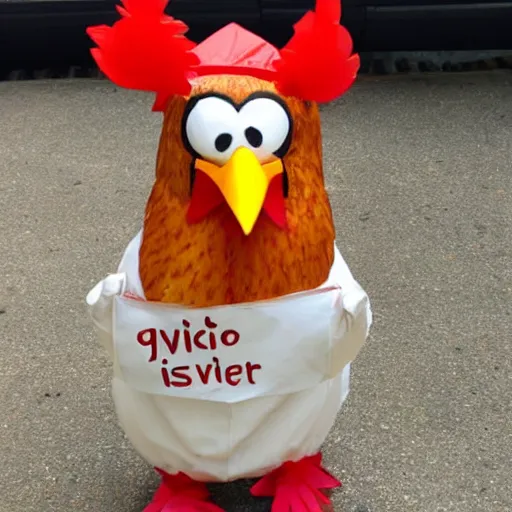 Image similar to chicken dressed as an inmate