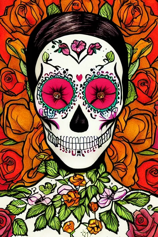 Image similar to Illustration of a sugar skull day of the dead girl, art by george stubbs