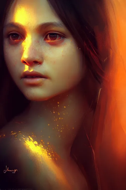 Prompt: babylonian girl, joyful, close-up portrait, intricate, elegant, volumetric lighting, scenery, digital painting, highly detailed, artstation, sharp focus, illustration, concept art, ruan jia, steve mccurry