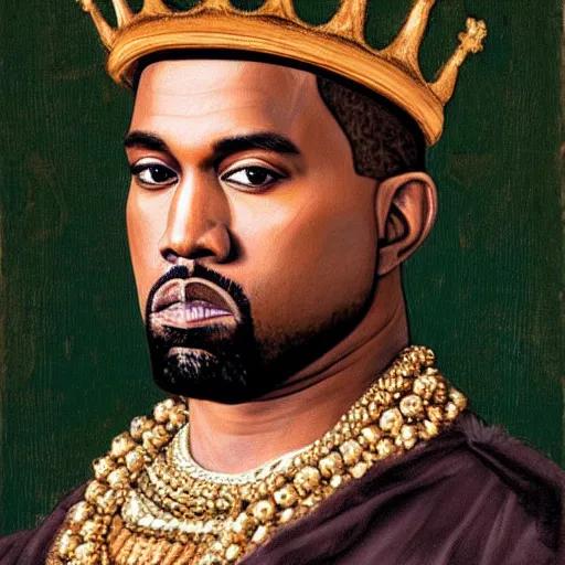 Prompt: a renaissance style portrait painting of kanye west wearing a crown