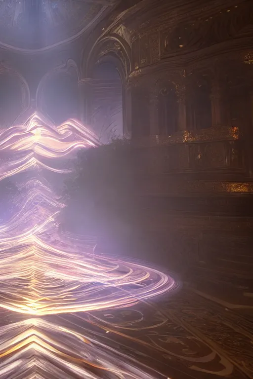 Image similar to simple light streaks and ornate flowing light streams, unreal engine