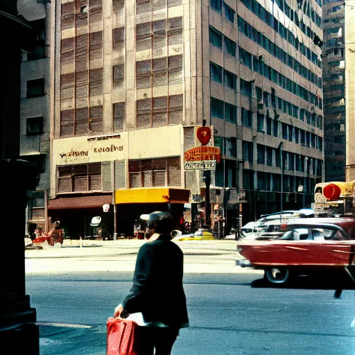 Image similar to street photography in new york, 1 9 6 0 s, ektachrome, featured on flickr, photographed on expired film