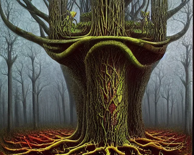 Prompt: fractal acid trip forest by vladimir kush and giger