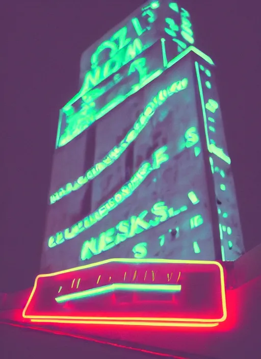 Prompt: a neon sign on the side of a building, cyberpunk art by elsa bleda, unsplash, postminimalism, glowing neon, neon, retrowave